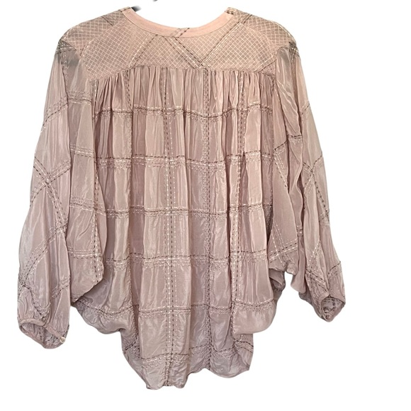 Anthropologie Sarabeth Textured Blouse Blush Boho Peasant Balloon Sleeve Top S - Picture 3 of 8